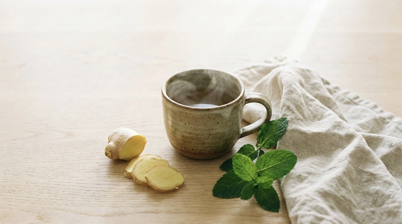 Infusion au gingembre et menthe pour soulager les ballonnements et la digestion difficile